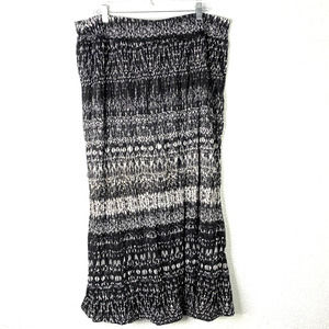 Avenue Maxi Skirt 18/20 Womens Plus B&W Print Broom Skirt Elastic Waist